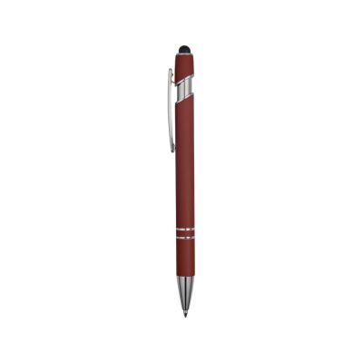 Ручка металлическая soft-touch шариковая со стилусом Sway, темно-красный/серебристый-2