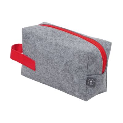 Органайзер для электроники и проводов Felt из RPET-фетра с ручкой, серый с красным-3
