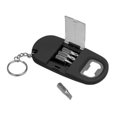 Брелок-открывалка с отвертками и фонариком Uni, софт-тач, черный-1