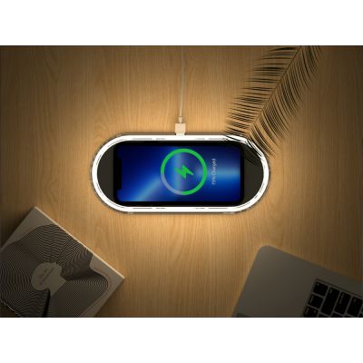 Ночник с беспроводной зарядкой и RGB подсветкой Miracle, 15 Вт, белый-9