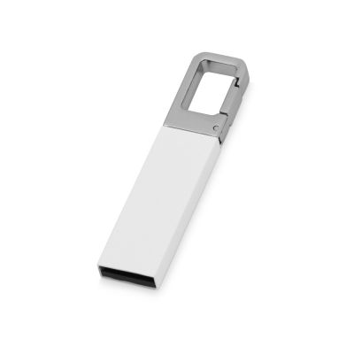 Флеш-карта USB 2.0 16 Gb с карабином Hook, белый/серебристый-0