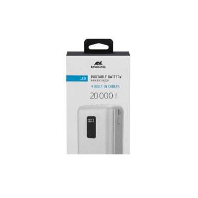RIVACASE VA2220 (20000 мАч) внешний аккумулятор с дисплеем и встроенными кабелями, белый, 12/24-13