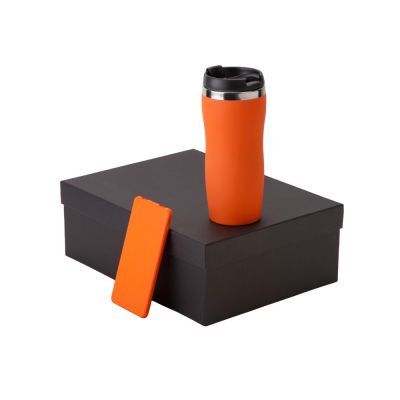 Подарочный набор c вакуумной термокружкой и повербанком С1, оранжевый-0