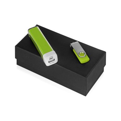 Подарочный набор Flashbank с флешкой и зарядным устройством, зеленый-0