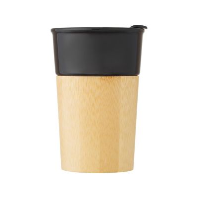 Фарфоровая кружка Pereira с бамбуковой внешней стенкой объемом 320 мл, черный глянцевый-2