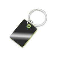 Металлический брелок с пластиковой цветной вставкой SteelPop Rct, серебристый с зеленым яблоком