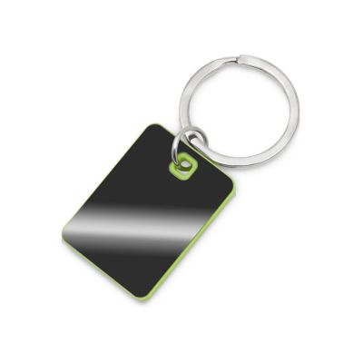 Металлический брелок с пластиковой цветной вставкой SteelPop Rct, серебристый с зеленым яблоком-0