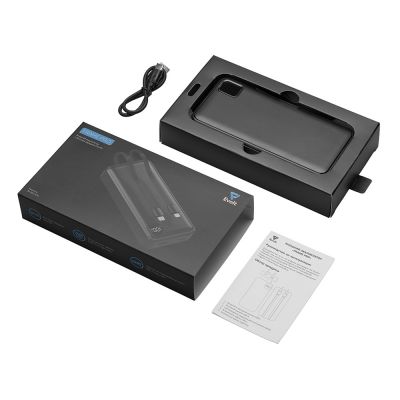 Внешний аккумулятор со встроенными кабелями Фрэйм Про, быстрая зарядка, 20000мач, черный-6