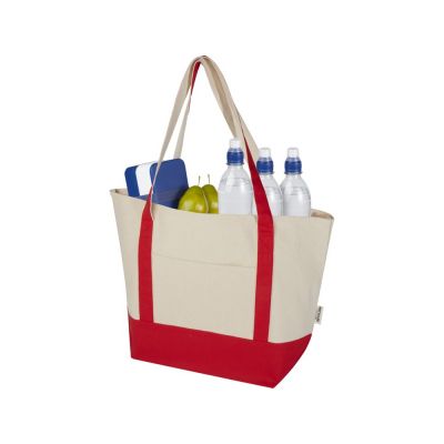 Sam эко- сумка из переработанного хлопка, сертифицированного согласно GRS, плотностью 320 г/м² - Красный / Натуральный-3