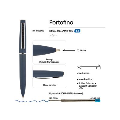 Ручка металлическая шариковая Portofino, софт-тач, 1.0 мм, синий-2