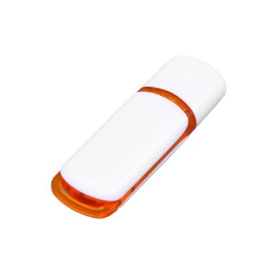 Флешка 3.0 промо прямоугольной классической формы с цветными вставками, 64 Гб, белый/оранжевый-2