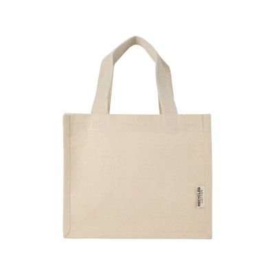 Мини эко-сумка Odessa с клинчиком, изготовленная из переработанного хлопка, сертифицированного согласно GRS, плотностью 220 г/м², объемом 9 л - Натуральный-1