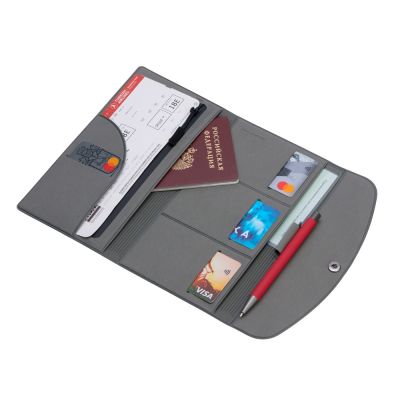 Органайзер для документов на кнопке с отделением для купюр и ручки, упаковка в индивидуальный пакет, серый-1