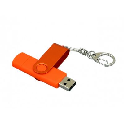 Флешка с поворотным механизмом, c дополнительным разъемом Micro USB, 16 Гб, оранжевый-2