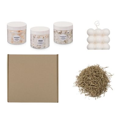 Подарочный набор с солью для ванны и свечой, белый-0