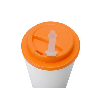 Пластиковый стакан Take away с двойными стенками и крышкой с силиконовым клапаном, 350 мл, белый/оранжевый-2
