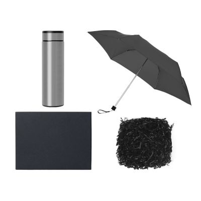 Подарочный набор с зонтом и термосом, серый-0