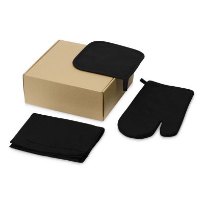 Подарочный набор с фартуком, прихваткой, черный-0