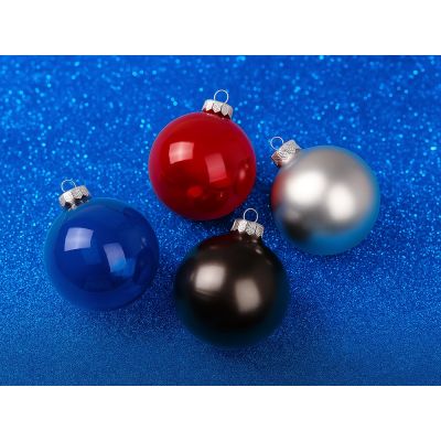 Стеклянный елочный шар Christmas bauble, синий прозрачный, с серебристым колпачком в черной коробке-4