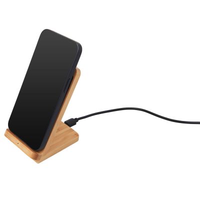Беспроводное зарядное устройство 2-в-1 с подсветкой лого Reedia S4, 15 Вт, бамбук, черный-5