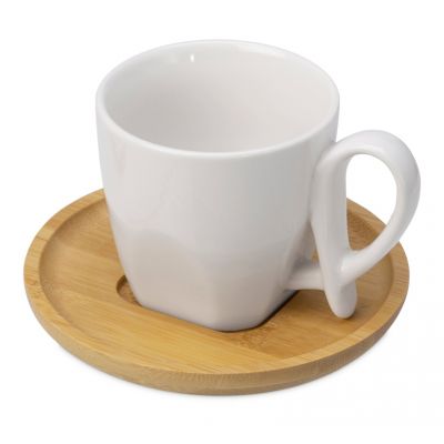 Кофейная пара с бамбуковым блюдцем Mandy, белый-0