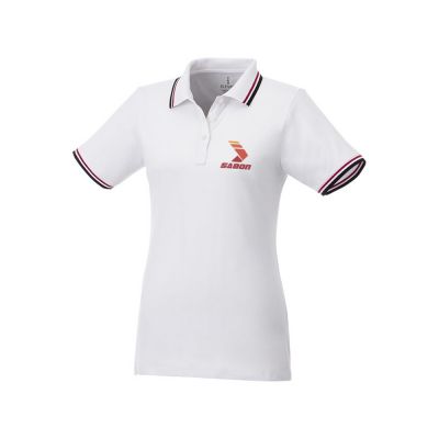 Женская футболка поло Fairfield с коротким рукавом с проклейкой, белый/темно-синий/красный-3