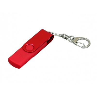 Флешка с поворотным механизмом, c дополнительным разъемом Micro USB, 16 Гб, красный-0