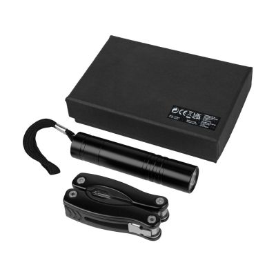 Подарочный набор Scout с многофункциональным ножом и фонариком, черный-1