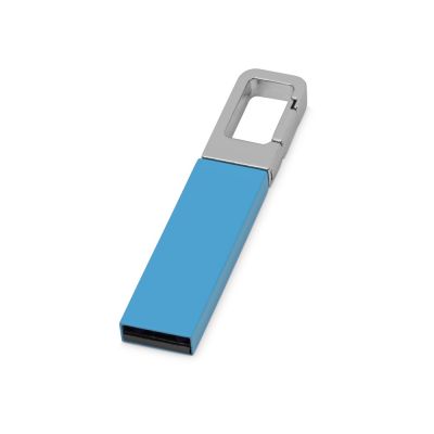 Флеш-карта USB 2.0 16 Gb с карабином Hook, голубой/серебристый-0
