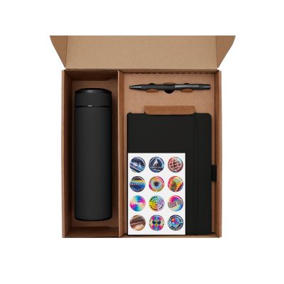 Подарочный набор с термосом, блокнотом, ручкой и чаем, черный-1