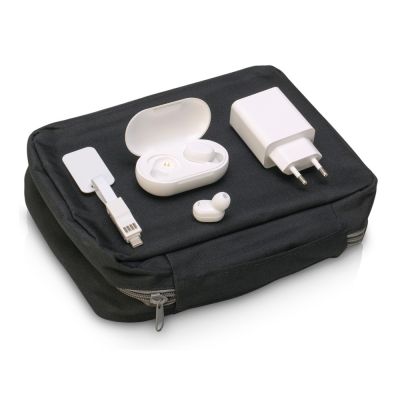 Набор для путешествий с наушниками, адаптером и универсальным кабелем Take me, черный, белый-0