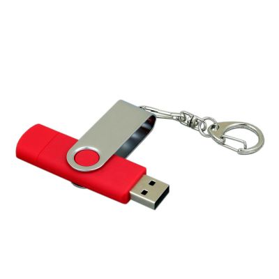 Флешка с  поворотным механизмом, c дополнительным разъемом Micro USB, 64 Гб, красный-2
