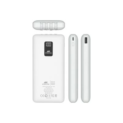 RIVACASE VA2210 (10000 мАч) внешний аккумулятор с дисплеем и встроенными кабелями, белый, 12/48-3
