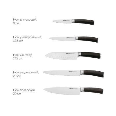 Набор из 5 кухонных ножей и блока для ножей с ножеточкой, NADOBA, серия DANA-7