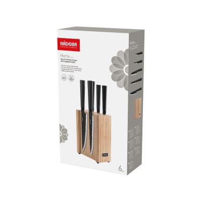 Набор из 5 кухонных ножей на магнитном блоке, NADOBA, серия HORTA-1
