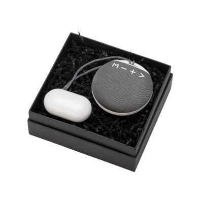 Подарочный набор с колонкой и наушниками Full Music, белый, серый-1