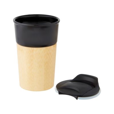 Фарфоровая кружка Pereira с бамбуковой внешней стенкой объемом 320 мл, черный глянцевый-1