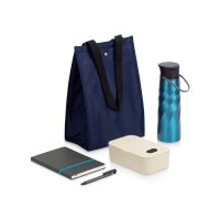 Подарочный набор с блокнотом, ручкой, ланчбоксом и бутылкой для воды Breaktime, синий
