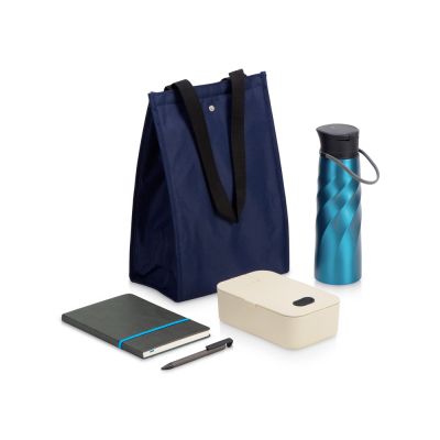 Подарочный набор с блокнотом, ручкой, ланчбоксом и бутылкой для воды Breaktime, синий-0