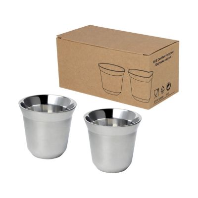 Duo набор чашек для эспрессо из нержавеющей стали, сертифицированный согласно RCS, 80 мл - Серебряный-0