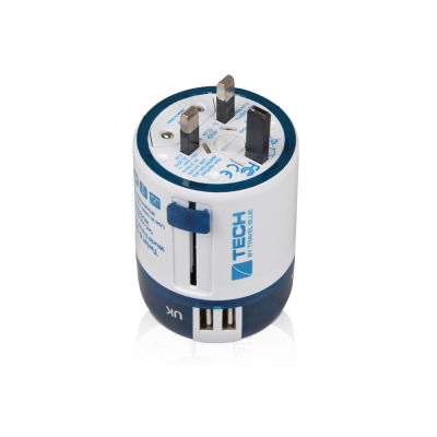 Адаптер с 2-умя USB-портами для зарядки Travel Blue Twist & Slide Adaptor голубой/белый-4