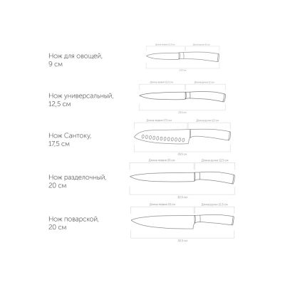 Набор из 5 кухонных ножей и блока для ножей с ножеточкой, NADOBA, серия DANA-3