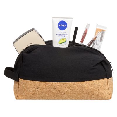 Несессер Corky хлопковый с пробковой вставкой, черный-0