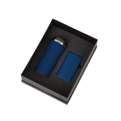 Подарочный набор c термокружкой С1 и повербанком С2, темно-синий-1