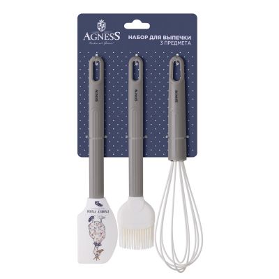 НАБОР: ВЕНЧИК, ЛОПАТКА, КИСТОЧКА AGNESS, 3 ПРЕДМЕТА, СЕРИЯ 