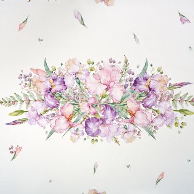 СКАТЕРТЬ ИРИСЫ 110Х140СМ ,БЕЛЫЙ, 100% ХЛОПОК,ТВИЛ ПРОПИТКА-15