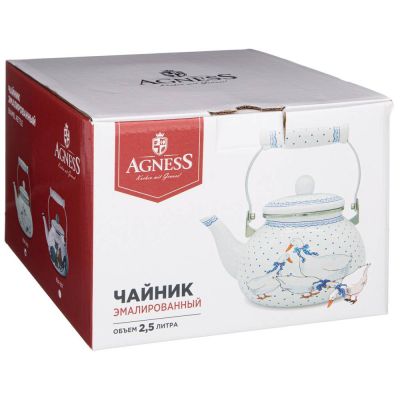ЧАЙНИК AGNESS ЭМАЛИРОВАННЫЙ, СЕРИЯ ГУСИ, 2,5 Л, ПОДХОДИТ ДЛЯ ИНДУКЦИОН. ПЛИТ (КОР=8ШТ.)-1