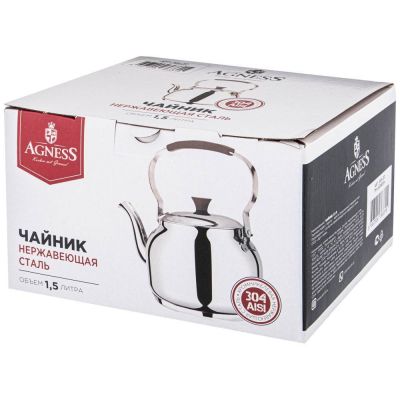 ЧАЙНИК AGNESS PROFESSIONAL 1,5 Л. ХРОМНИКЕЛЕВАЯ НЕРЖАВЕЮЩАЯ СТАЛЬ 18/10, ИНДУКЦИОННОЕ ДНО-1