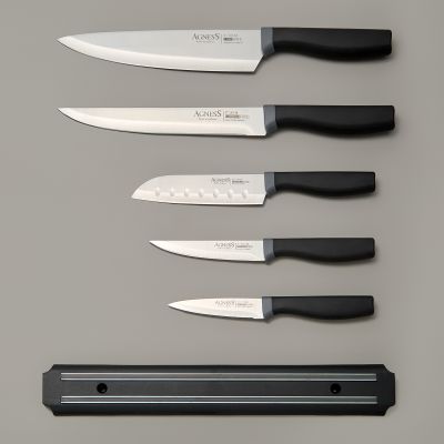 НАБОР НОЖЕЙ AGNESS 6 ПР.С МАГНИТНЫМ ДЕРЖАТЕЛЕМ И ПЛАСТИКОВОЙ РУЧКОЙ, СЕРИЯ CORRIDA-3