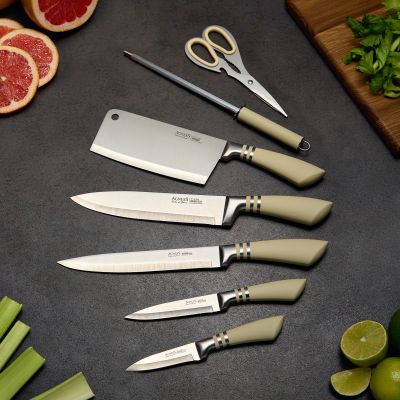 НАБОР НОЖЕЙ AGNESS С НОЖНИЦАМИ И МУСАТОМ НА ПЛАСТИКОВОЙ ПОДСТАВКЕ, 8 ПРЕДМЕТОВ (КОР=6НАБОР.)-2